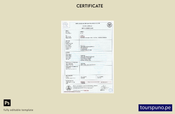 listo para imprimir plantilla de certificado de nacimiento de Australia del Sur 